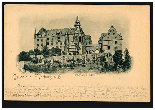 AK Gruss de Marburg / Lahn: Château. côté sud, 20.5.1900 vers HANNOVER 21.5.00