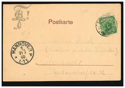 AK Gruss de Marburg / Lahn: Château. côté sud, 20.5.1900 vers HANNOVER 21.5.00