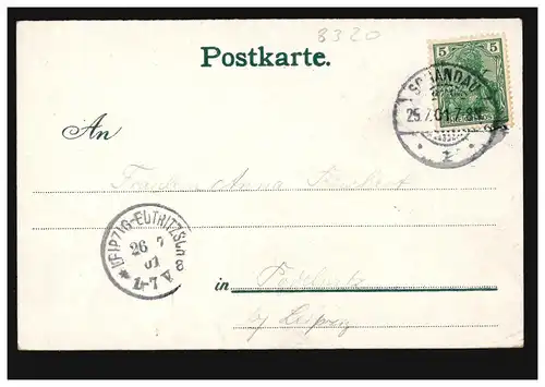 AK Gruss de la Suisse saxonne: Polenzthal, SCHANDAU 25.7.01 vers LEIPZIG