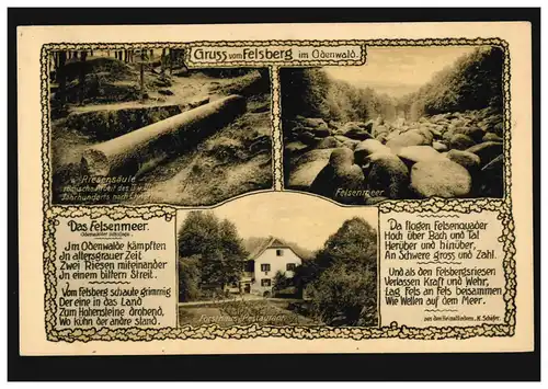 AK Gruss vom Felsberg im Odenwald: Volksage Das Felsenmeer, ungebraucht