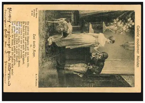 Künstler-AK Wichera. Der Handkuss BERLIN 13.9.1901 nach SANDERSDORF 14.9.01