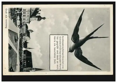 AK Grauss von Altötting: Hirondelle avec poème, 8.6.1941