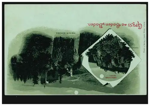 AK Gris de Baden-Baden: Le vieux château et partie à la battert, inutilisé