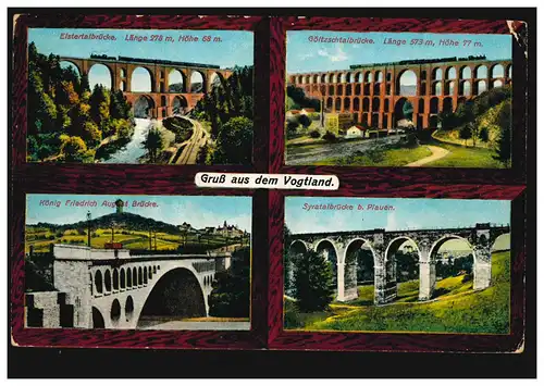 AK Gruss aus dem Vogtland: 4 Eisenbahnbrücken, PLAUEN (VOGTLAND) 9.9.1914
