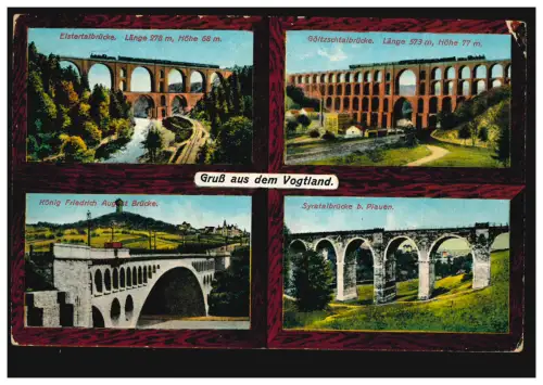 AK Gruss aus dem Vogtland: 4 Eisenbahnbrücken, PLAUEN (VOGTLAND) 9.9.1914