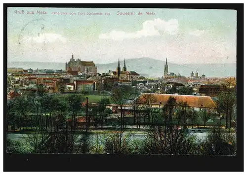 AK Gruss aus Metz: Panorama vom Fort Steinmetz aus, 23.7.1908 nach Fürth
