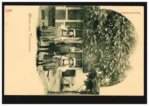 Foto-AK Gruss aus Vierlanden: Trachten-Gruppe, um 1900, ungebraucht