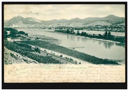 AK Gruss vom Rhein: Drachsenfels und Siebengebirge, CÖLN 29.7.1901