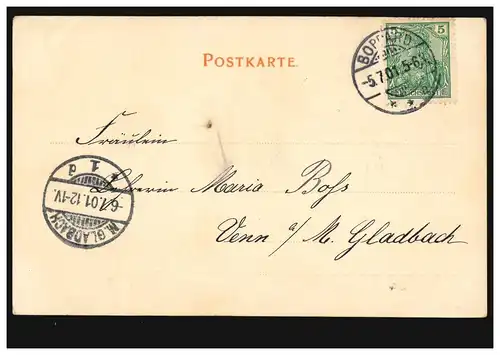 AK Gruss aus Boppard/Rhein: Mittlere Rheinansicht, 5.7.1901 nach M.GLADBACH 6.7.