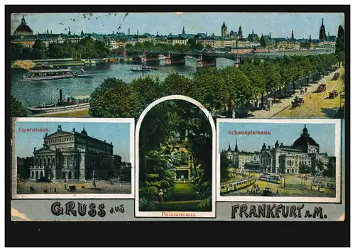 AK Gruss de Francfort/Main avec 4 images, carte postale locale FRANKFURT/M. 23.4.1918