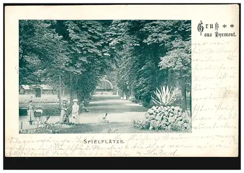 AK Gruss de Pyrmont: terrains de jeux, 21.6.1902 vers MARIAWEILER 22.6.02
