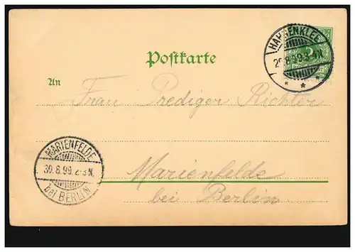 AK Gruse de Hahnenklee: Panorama, 29.8.1899 après MARIENFELDE, chez BERLIN 30.8.99