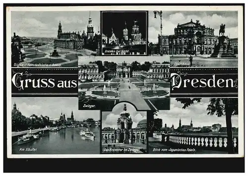 AK Gruss aus Dresden mit 7 Bildern vor der Zerstörung, DRESDEN 2.9.1938