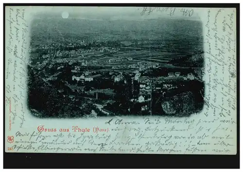 AK Gruss aus Thale (Harz): Panorama, 14.9.1898 nach HANNOVER 15.9.98   