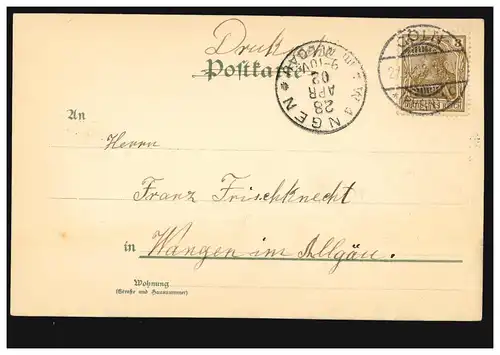 AK Gruss de Cologne: Dom - côté sud, CÖLN 27.4.1902 vers WANGEN (ALLGÄU) 28.4.902