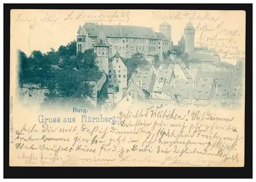 AK Gruss aus Nürnberg: Die Burg, 23.8.1898 nach FRIEDRICHSRODA 24.8.98