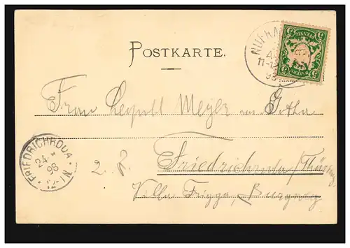 AK Gruss de Nuremberg: Le château, 23.8.1898 après FRIEDRICHSRODA 24.8.98