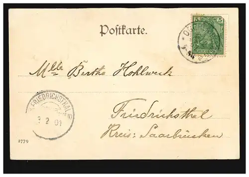 AK Gruss aus Coblenz: Kaiser-Wilhelm-Denkmal, OBERLAHNSTEIN 2.2.1901