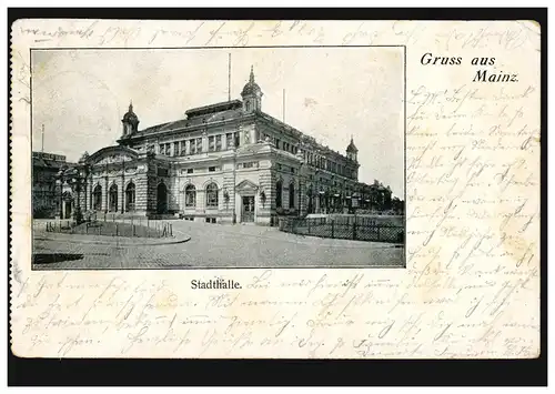AK Gruss de Mayence: Stadthalle, 21.2.1902 après OFFENBACH (MAIN) 22.2.02