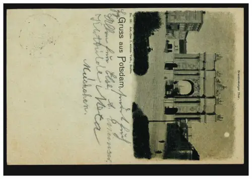 AK Gruss aus Potsdam: Brandenburger Tor, 21.8.1904 nach MÜNCHEBERG (MARK) 22.8.