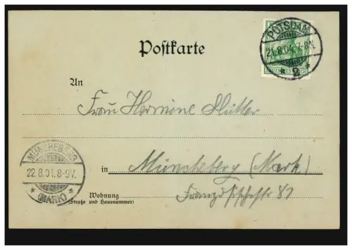 AK Gruss de Potsdam: Porte de Brandebourg, 21.8.204, après MÜNCHEBERG (MARK) 22.8.