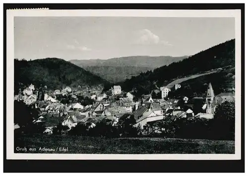 AK Gruss aus Adenau / Eifel: Panorama, per Bahnpost REMAGEN-ADENAU 10.8.1942