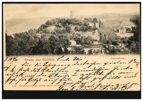 AK Gruss aus Bielefeld: Sparenburg, 20.8.1901 nach METZ 21.8.01