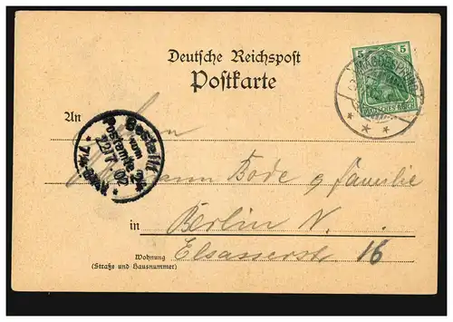 AK Gruss aus dem Bodetal: Kronentempel, MÄGDESPRUNG 21.7.1902 nach BERLIN 22.7.