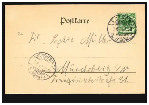 AK Gruss aus Buckow (Märkische Schweiz). Silberkehle, 2.6.1900 nach MÜNCHEBERG 
