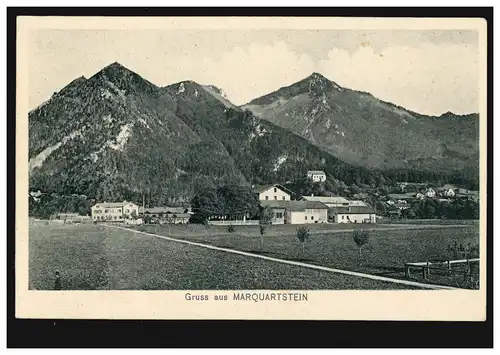 Photo AK Gruss de Marquartstein: Panorama, par voie ferroviaire K.B. BAHNPOST 8.10.1918