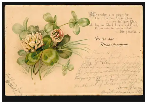 AK Gregs de Altgandersheim: Fleurs avec poème, 3.8.1900 après Moringen 3.8,00