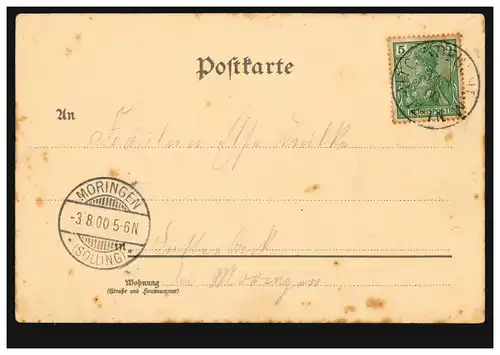 AK Gregs de Altgandersheim: Fleurs avec poème, 3.8.1900 après Moringen 3.8,00