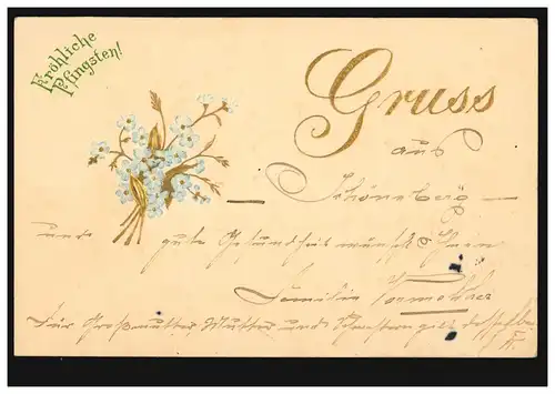 Gruss-AK Pentecôte Blumenstrauss, SCHÖNEBERG bei BERLIN 17.5.1902 n. MÜNCHEBERG