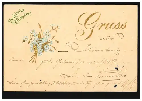 Gruss-AK Pfingsten Blumenstrauß, SCHÖNEBERG bei BERLIN 17.5.1902 n. MÜNCHEBERG