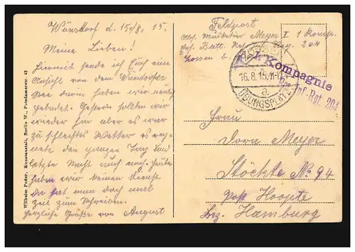 AK Gruss aus Wünsdorf: Der See, ZOSSEN ÜBUNGSPLATZ 16.8.1915 als Feldpost