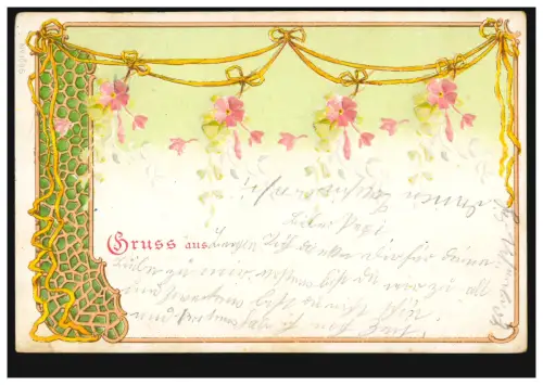 AK Gruss... Blumengirlande, UNTER-TANNOWITZ 21.8.1900 nach WIEN 22.8.