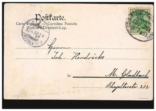 AK Gruss vom Drachenfels, per Bahnpost CÖLN - FRANKFURT/MAIN ZUG 261 8.7.1903