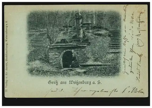 AK Gruss aus Weißenburg am Sand: Die Quelle, per K.B. BAHNPOST 4.2.1898