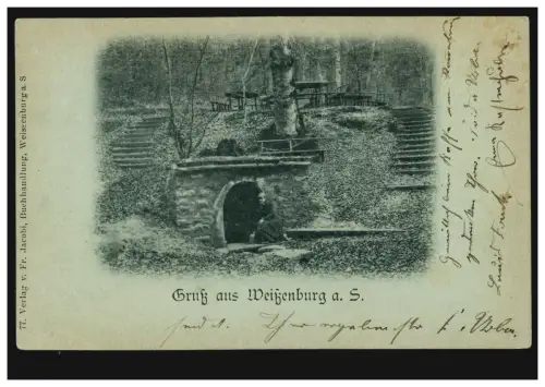 AK Gruss aus Weißenburg am Sand: Die Quelle, per K.B. BAHNPOST 4.2.1898