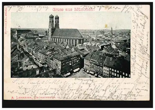 AK Gruss de Munich: Vue de la ville avec l'église des femmes, 23.12.1898