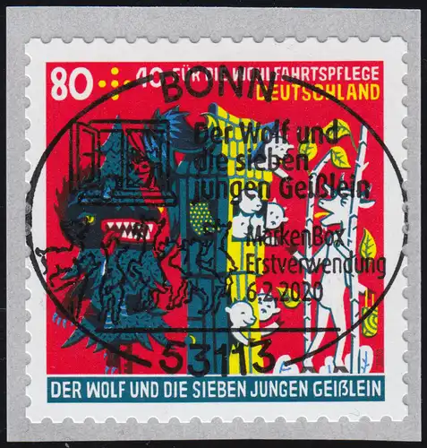 3526 Der Wolf und die sieben Geißlein, selbstklebend aus Rolle, EV-O Bonn 2020