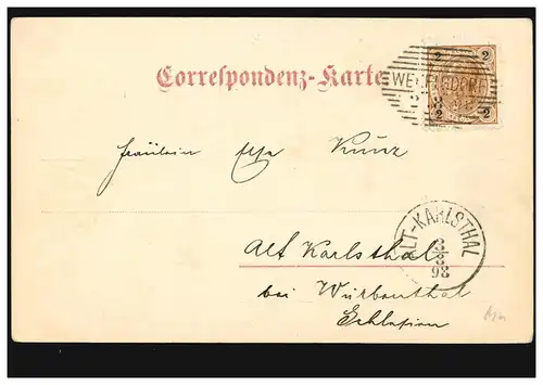 AK Gruss de la ville rocheuse de Wekelsdorf: Le pèlerin itinérant, 2.8.1898