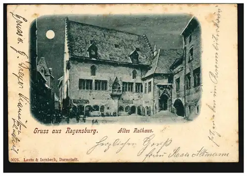 AK Gruss de Ratisbonne: Hôtel de ville ancien, 30.1.1900 vers INGOLSTADT 30.11.00