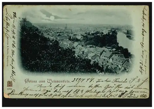 AK Gruss aus Weissenfels: Panorama, 27.9.1898 nach KALK 28.9.98