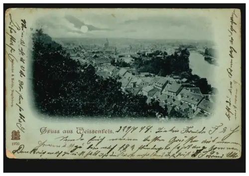 AK Gruss aus Weissenfels: Panorama, 27.9.1898 nach KALK 28.9.98