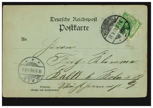 AK Gruss de Weissenfels: Panorama, 27.9.1898 vers KALK 28.9.98