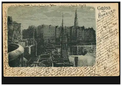 AK Gruss de Hambourg: Fleet près du pont de Lollen, 2.8.98 vers BRAUNSCHWEIG 2.8