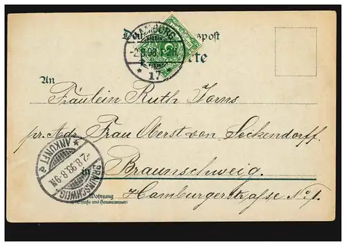 AK Gruss de Hambourg: Fleet près du pont de Lollen, 2.8.98 vers BRAUNSCHWEIG 2.8