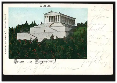 AK Gruss de Ratisbonne: Walhalla, 12.7.1899 vers RUHRORT 13.7.99