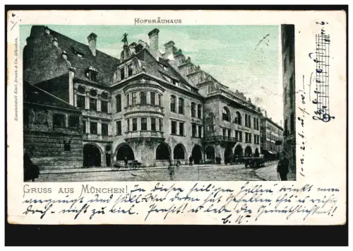 AK Gruss aus München: Hofbräuhaus, 18.10.1898 nach KIEL 19.10.98